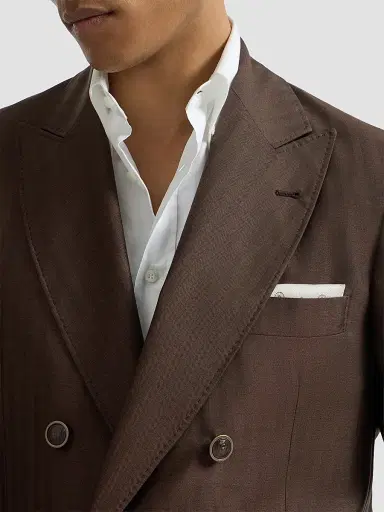 Brunello Cucinelli Men's Silk Pocket Square with Geometric Design - Butter | Thumbnail 2 Brunello Cucinelli Men's Silk Pocket Square with Geometric Design - Butter | Thumbnail 2