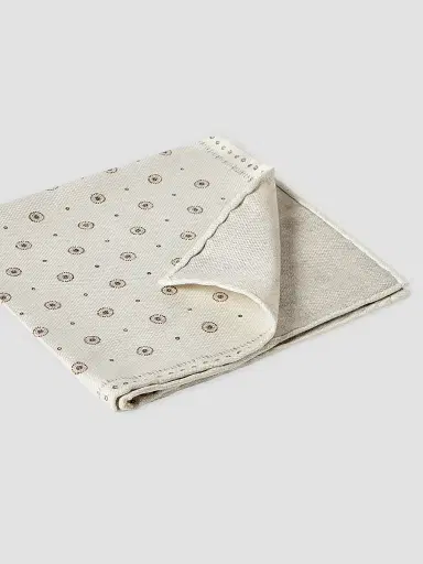 Brunello Cucinelli Men's Silk Pocket Square with Geometric Design - Butter | Thumbnail 3 Brunello Cucinelli Men's Silk Pocket Square with Geometric Design - Butter | Thumbnail 3
