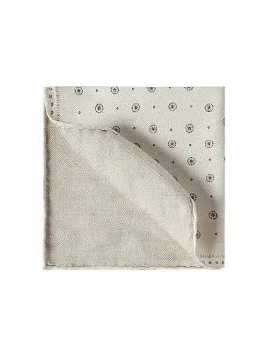 Brunello Cucinelli Men's Silk Pocket Square with Geometric Design - Butter | Thumbnail 1 Brunello Cucinelli Men's Silk Pocket Square with Geometric Design - Butter | Thumbnail 1