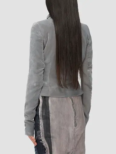 Rick Owens Women's Velvet Classic Biker Jacket - Steel - Size 10 | Thumbnail 2 Rick Owens Women's Velvet Classic Biker Jacket - Steel - Size 10 | Thumbnail 2