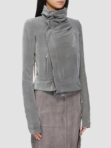 Rick Owens Women's Velvet Classic Biker Jacket - Steel - Size 10 | Thumbnail 3 Rick Owens Women's Velvet Classic Biker Jacket - Steel - Size 10 | Thumbnail 3