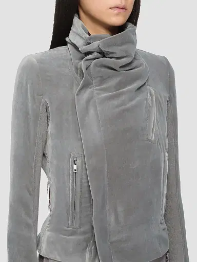 Rick Owens Women's Velvet Classic Biker Jacket - Steel - Size 10 | Thumbnail 4 Rick Owens Women's Velvet Classic Biker Jacket - Steel - Size 10 | Thumbnail 4