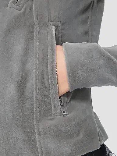Rick Owens Women's Velvet Classic Biker Jacket - Steel - Size 10 | Thumbnail 6 Rick Owens Women's Velvet Classic Biker Jacket - Steel - Size 10 | Thumbnail 6