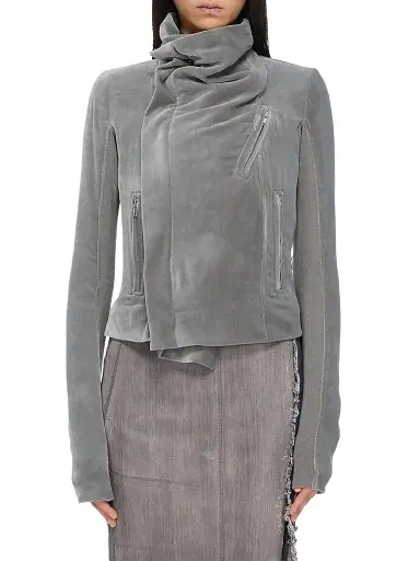 Rick Owens Women's Velvet Classic Biker Jacket - Steel - Size 10 | Thumbnail 1 Rick Owens Women's Velvet Classic Biker Jacket - Steel - Size 10 | Thumbnail 1