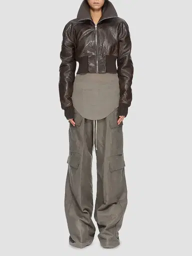Rick Owens Women's Dracuflight Leather Zip-Up Bomber Jacket | Thumbnail 2 Rick Owens Women's Dracuflight Leather Zip-Up Bomber Jacket | Thumbnail 2