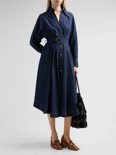 Zimmermann Women's Denim Belted Midi Shirtdress - Harbour Blue - Size 10 | Thumbnail 4 Zimmermann Women's Denim Belted Midi Shirtdress - Harbour Blue - Size 10 | Thumbnail 4