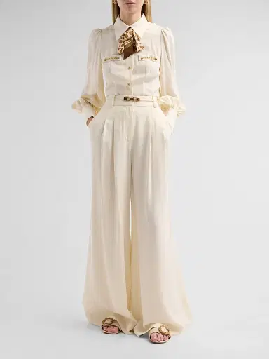 Zimmermann Women's Belted Wide Leg Pants - Cream - Size 10 | Thumbnail 2 Zimmermann Women's Belted Wide Leg Pants - Cream - Size 10 | Thumbnail 2