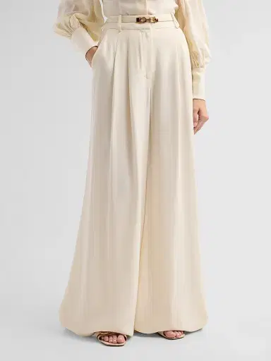 Zimmermann Women's Belted Wide Leg Pants - Cream - Size 10 | Thumbnail 4 Zimmermann Women's Belted Wide Leg Pants - Cream - Size 10 | Thumbnail 4