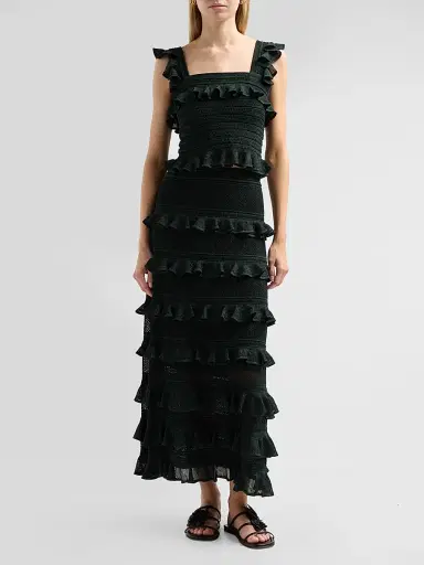 Zimmermann Women's Valiant Frill Midi Skirt - Metallic Bottle Green - Size 10 | Thumbnail 2 Zimmermann Women's Valiant Frill Midi Skirt - Metallic Bottle Green - Size 10 | Thumbnail 2