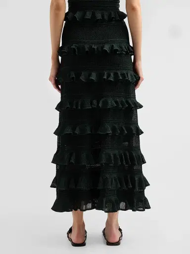 Zimmermann Women's Valiant Frill Midi Skirt - Metallic Bottle Green - Size 10 | Thumbnail 3 Zimmermann Women's Valiant Frill Midi Skirt - Metallic Bottle Green - Size 10 | Thumbnail 3
