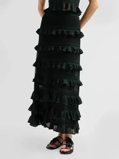 Zimmermann Women's Valiant Frill Midi Skirt - Metallic Bottle Green - Size 10 | Thumbnail 4 Zimmermann Women's Valiant Frill Midi Skirt - Metallic Bottle Green - Size 10 | Thumbnail 4