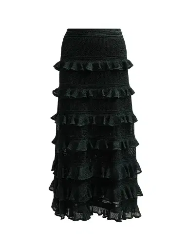 Zimmermann Women's Valiant Frill Midi Skirt - Metallic Bottle Green - Size 10 | Thumbnail 1 Zimmermann Women's Valiant Frill Midi Skirt - Metallic Bottle Green - Size 10 | Thumbnail 1