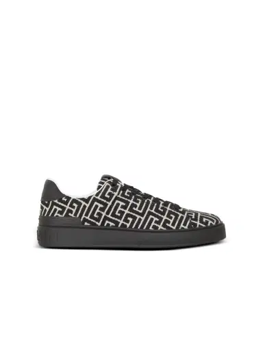 Balmain B-Court sneakers in leather and Monogram jacquard | Thumbnail 1 Balmain B-Court sneakers in leather and Monogram jacquard | Thumbnail 1