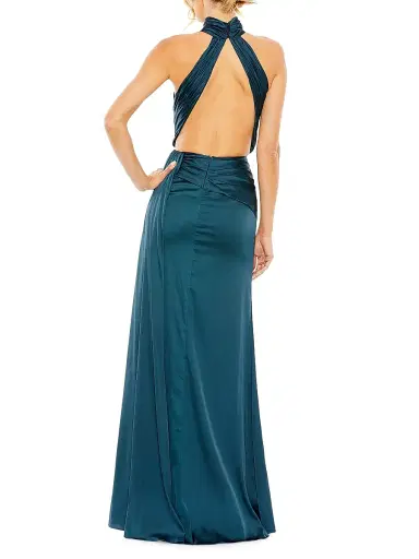 Mac Duggal Women's Halterneck Open-Back Satin Gown | Thumbnail 2 Mac Duggal Women's Halterneck Open-Back Satin Gown | Thumbnail 2