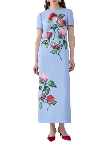 Carolina Herrera Women's Bead-Embellished Floral Short-Sleeve Dress - Cloudy Blue - Size 16 | Thumbnail 2 Carolina Herrera Women's Bead-Embellished Floral Short-Sleeve Dress - Cloudy Blue - Size 16 | Thumbnail 2