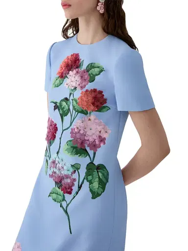 Carolina Herrera Women's Bead-Embellished Floral Short-Sleeve Dress - Cloudy Blue - Size 16 | Thumbnail 4 Carolina Herrera Women's Bead-Embellished Floral Short-Sleeve Dress - Cloudy Blue - Size 16 | Thumbnail 4