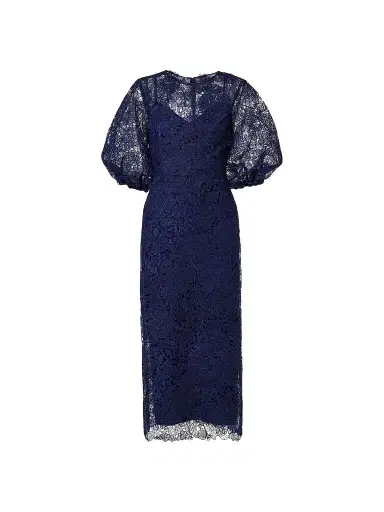 Carolina Herrera Women's Lace Balloon-Sleeve Belted Midi Pencil Dress - Midnight - Size 16 | Thumbnail 1 Carolina Herrera Women's Lace Balloon-Sleeve Belted Midi Pencil Dress - Midnight - Size 16 | Thumbnail 1