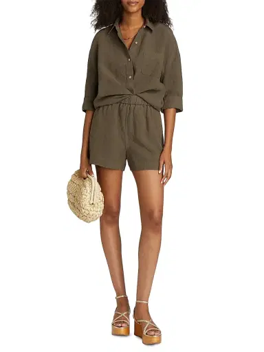 Jenni Kayne Women's Logan Linen Button-Front Shirt - Dark Moss | Thumbnail 2 Jenni Kayne Women's Logan Linen Button-Front Shirt - Dark Moss | Thumbnail 2