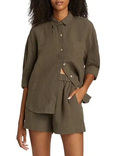Jenni Kayne Women's Logan Linen Button-Front Shirt - Dark Moss | Thumbnail 3 Jenni Kayne Women's Logan Linen Button-Front Shirt - Dark Moss | Thumbnail 3