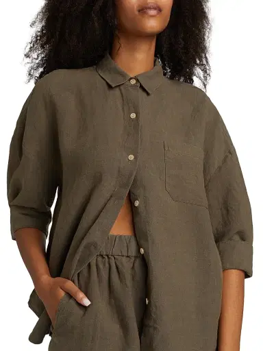 Jenni Kayne Women's Logan Linen Button-Front Shirt - Dark Moss | Thumbnail 6 Jenni Kayne Women's Logan Linen Button-Front Shirt - Dark Moss | Thumbnail 6