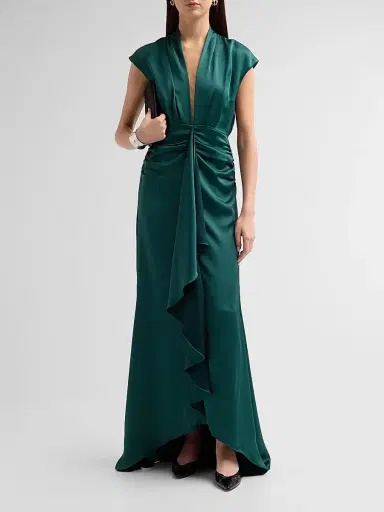 Ramy Brook Women's Catrin Waterfall Hi-Low Gown - Deep Emerald | Thumbnail 2 Ramy Brook Women's Catrin Waterfall Hi-Low Gown - Deep Emerald | Thumbnail 2