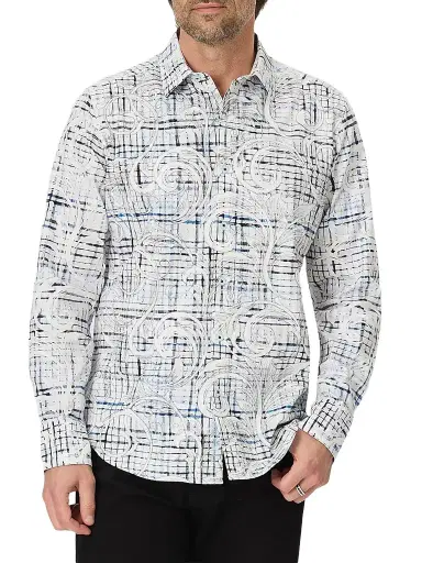 Robert Graham Men's Webster Printed Cotton Button-Front Shirt - White | Thumbnail 1 Robert Graham Men's Webster Printed Cotton Button-Front Shirt - White | Thumbnail 1