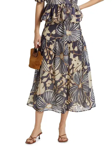 Marie Oliver Women's Owens Floral Cotton Midi-Skirt - Moon Flower | Thumbnail 3 Marie Oliver Women's Owens Floral Cotton Midi-Skirt - Moon Flower | Thumbnail 3