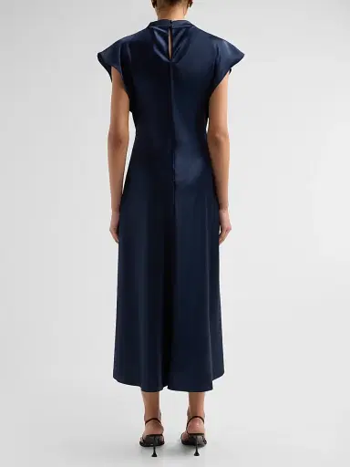 Tanya Taylor Women's Adrien Satin Flutter-Sleeve Midi Dress - Anthracite | Thumbnail 3 Tanya Taylor Women's Adrien Satin Flutter-Sleeve Midi Dress - Anthracite | Thumbnail 3