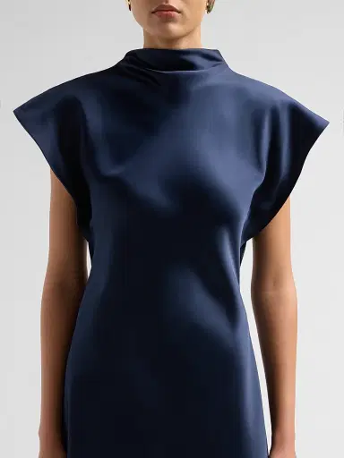 Tanya Taylor Women's Adrien Satin Flutter-Sleeve Midi Dress - Anthracite | Thumbnail 5 Tanya Taylor Women's Adrien Satin Flutter-Sleeve Midi Dress - Anthracite | Thumbnail 5