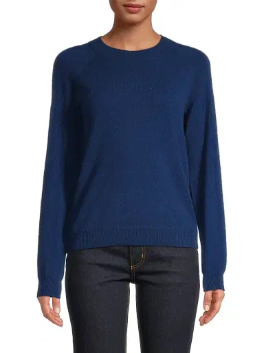 Majestic Filatures Women's Cashmere Crewneck Sweater - Blue | Thumbnail 3 Majestic Filatures Women's Cashmere Crewneck Sweater - Blue | Thumbnail 3