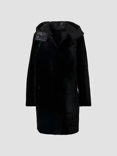 Akris Women's Oxana Leather & Shearling Reversible Hooded Coat - Black - Size 10 | Thumbnail 3 Akris Women's Oxana Leather & Shearling Reversible Hooded Coat - Black - Size 10 | Thumbnail 3