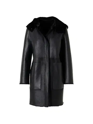 Akris Women's Oxana Leather & Shearling Reversible Hooded Coat - Black - Size 10 | Thumbnail 1 Akris Women's Oxana Leather & Shearling Reversible Hooded Coat - Black - Size 10 | Thumbnail 1