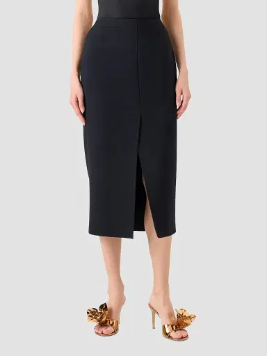 Akris Women's Virgin Wool Slit Midi Skirt - Black - Size 16 | Thumbnail 3 Akris Women's Virgin Wool Slit Midi Skirt - Black - Size 16 | Thumbnail 3