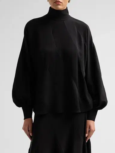 Zimmermann Women's Bias Mock Turtleneck Blouse - Black - Size 8 | Thumbnail 4 Zimmermann Women's Bias Mock Turtleneck Blouse - Black - Size 8 | Thumbnail 4