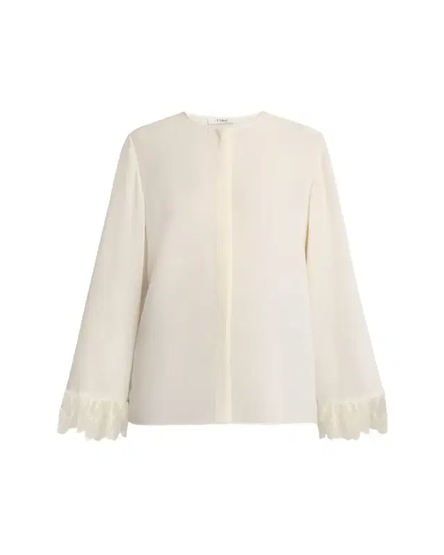 Button Down Crepe De Chine Top with Lace Sleeves Button Down Crepe De Chine Top with Lace Sleeves