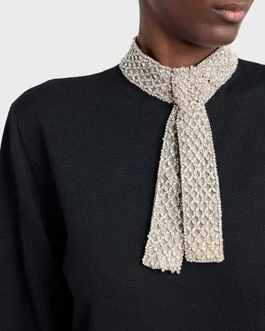 Valentino Garavani Crystal Neck-Scarf Wool Sweater | Thumbnail 5 Valentino Garavani Crystal Neck-Scarf Wool Sweater | Thumbnail 5