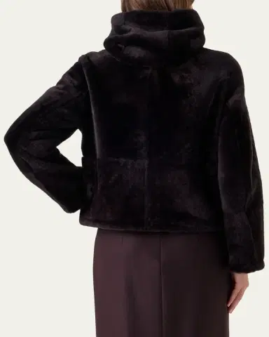 Akris Dino Reversible Lamb Shearling Zip Jacket With Detachable Hood | Thumbnail 3 Akris Dino Reversible Lamb Shearling Zip Jacket With Detachable Hood | Thumbnail 3