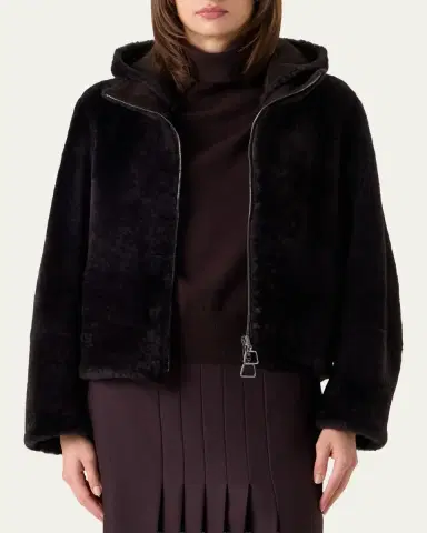 Akris Dino Reversible Lamb Shearling Zip Jacket With Detachable Hood | Thumbnail 4 Akris Dino Reversible Lamb Shearling Zip Jacket With Detachable Hood | Thumbnail 4