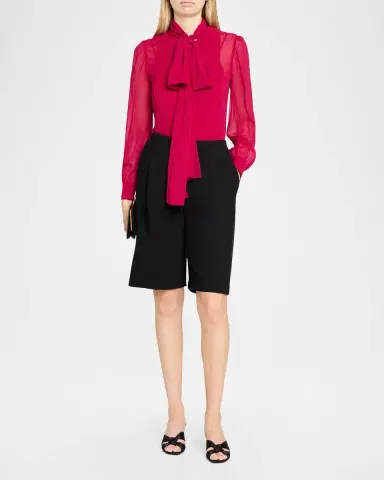 Carolina Herrera Pleated Silk Georgette Bow-Neck Blouse | Thumbnail 2 Carolina Herrera Pleated Silk Georgette Bow-Neck Blouse | Thumbnail 2