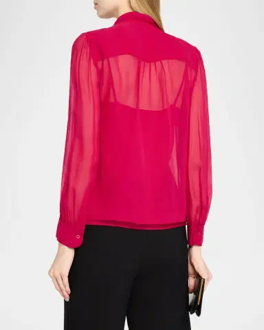 Carolina Herrera Pleated Silk Georgette Bow-Neck Blouse | Thumbnail 3 Carolina Herrera Pleated Silk Georgette Bow-Neck Blouse | Thumbnail 3