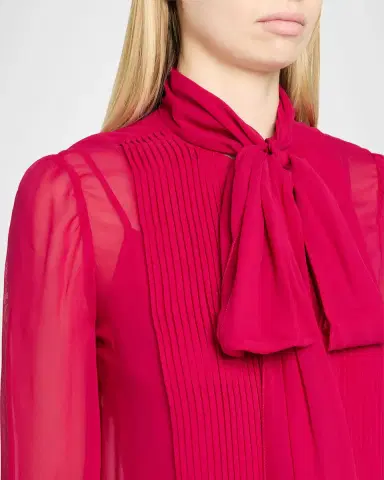 Carolina Herrera Pleated Silk Georgette Bow-Neck Blouse | Thumbnail 5 Carolina Herrera Pleated Silk Georgette Bow-Neck Blouse | Thumbnail 5