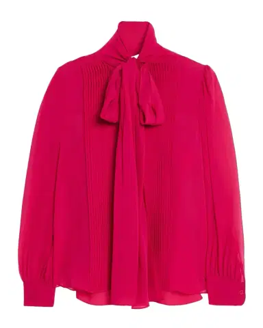 Carolina Herrera Pleated Silk Georgette Bow-Neck Blouse | Thumbnail 1 Carolina Herrera Pleated Silk Georgette Bow-Neck Blouse | Thumbnail 1