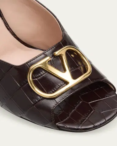 Valentino Garavani 95mm VLogo Croc-Embossed Leather Mules | Thumbnail 3 Valentino Garavani 95mm VLogo Croc-Embossed Leather Mules | Thumbnail 3