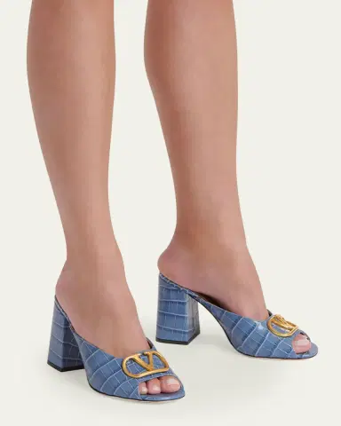 Valentino Garavani 95mm VLogo Croc-Embossed Leather Mules | Thumbnail 4 Valentino Garavani 95mm VLogo Croc-Embossed Leather Mules | Thumbnail 4