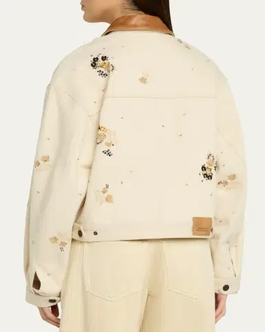 Isabel Marant Lavine Embroidered Cotton Leather-Collar Barn Jacket | Thumbnail 3 Isabel Marant Lavine Embroidered Cotton Leather-Collar Barn Jacket | Thumbnail 3