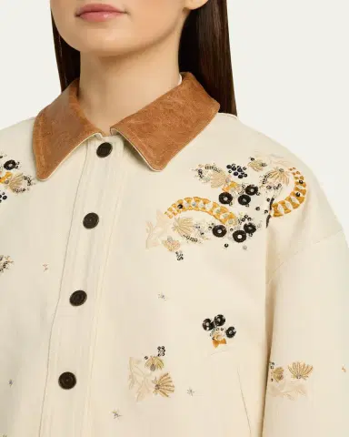 Isabel Marant Lavine Embroidered Cotton Leather-Collar Barn Jacket | Thumbnail 5 Isabel Marant Lavine Embroidered Cotton Leather-Collar Barn Jacket | Thumbnail 5