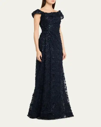 Rickie Freeman for Teri Jon Asymmetric Sequin Lace Gown | Thumbnail 4 Rickie Freeman for Teri Jon Asymmetric Sequin Lace Gown | Thumbnail 4
