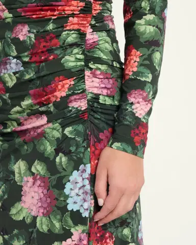 Carolina Herrera Hydrangea-Print Ruched Jersey Long-Sleeve Midi Dress | Thumbnail 5 Carolina Herrera Hydrangea-Print Ruched Jersey Long-Sleeve Midi Dress | Thumbnail 5