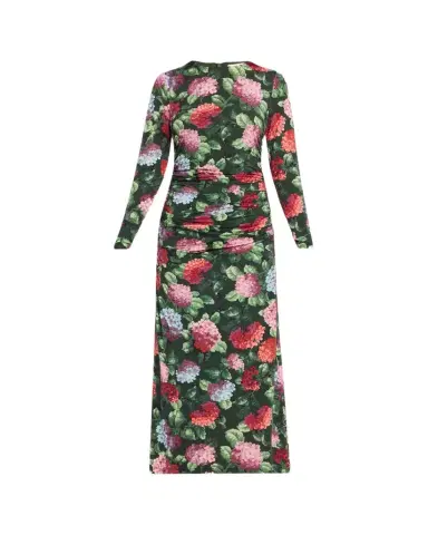 Carolina Herrera Hydrangea-Print Ruched Jersey Long-Sleeve Midi Dress | Thumbnail 1 Carolina Herrera Hydrangea-Print Ruched Jersey Long-Sleeve Midi Dress | Thumbnail 1