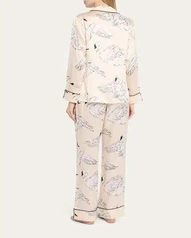 Olivia von Halle Lila Blanca Swan-Print Silk Satin Pajama Set | Thumbnail 3 Olivia von Halle Lila Blanca Swan-Print Silk Satin Pajama Set | Thumbnail 3